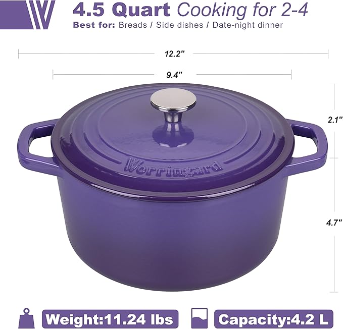 Enameled Cast Iron Dutch Oven Pot with Lid, for Bread Baking, Round Bread Oven- include Sourdough Bread Baking Supplies Set, 4.5QT, Purple
