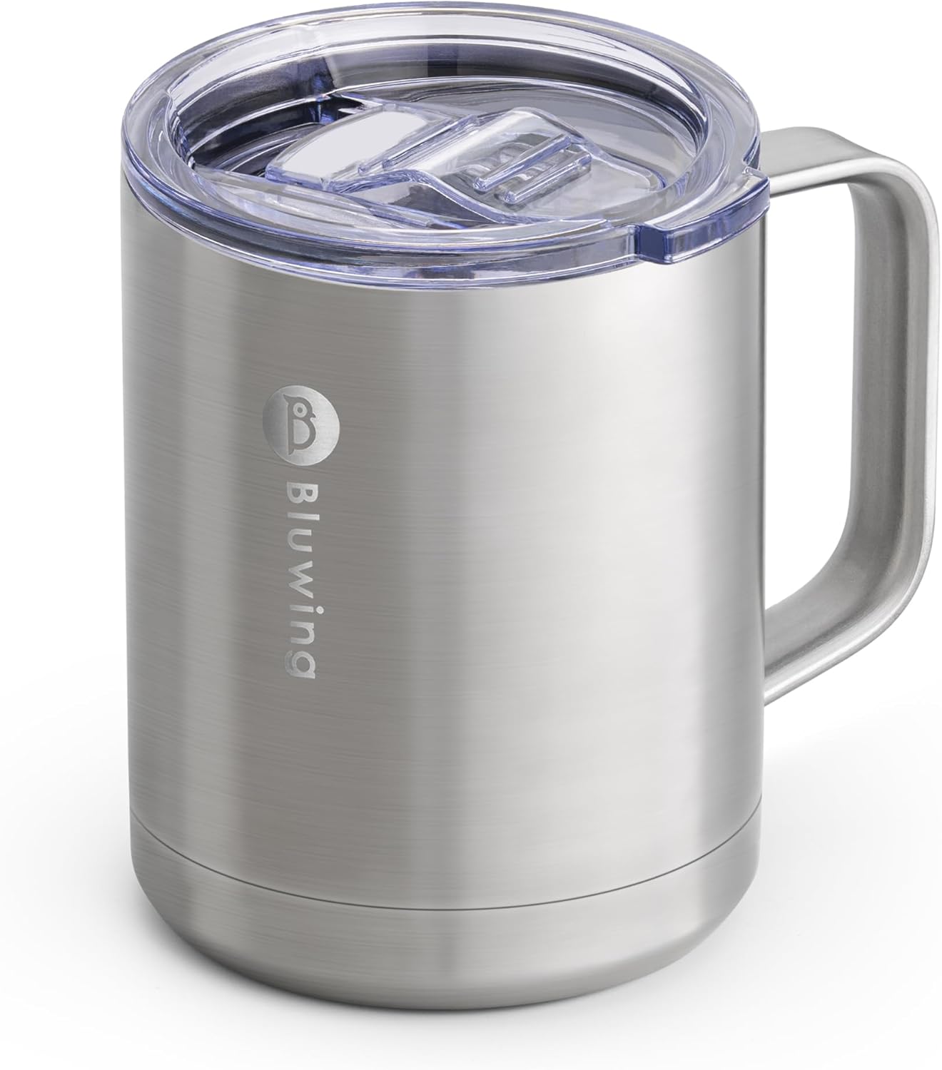 Insulated Coffee Mug with Handle-12 oz Travel Coffee Mug with Lid Double Wall Stainless Steel Travel Tumbler Cup for Camping, Office, Home (Stainless Steel)