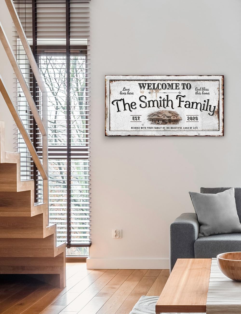 IPIC - Custom Family Welcome Sign, Personalized Canvas Wall Art with House Photo, Name & Date for Home Entryway or Hallway, Rustic Wall Decor Gift, Made in USA