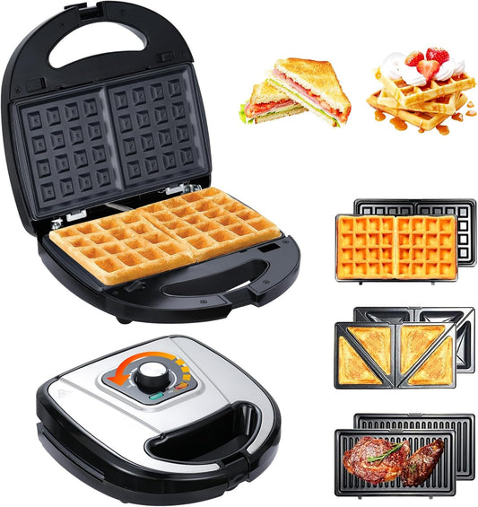 3-in-1 Waffle Maker with Removable Plates, Breakfast Sandwich Press Precise 210°F-450°F/100°C-230°C Control, Easy Clean, Meet Various Needs (3-in-1 Waffle Maker)