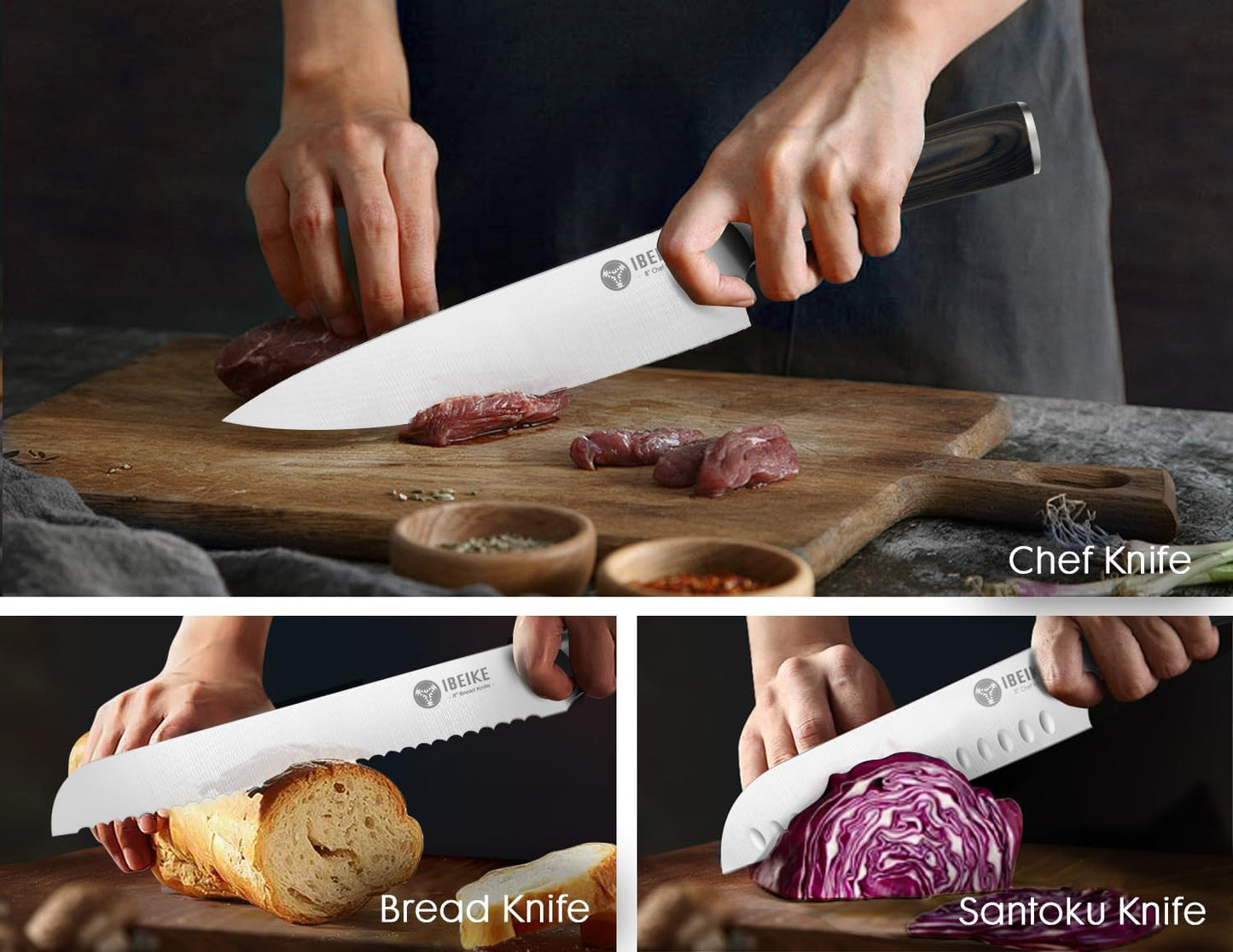 Chef Knife Set Professional - 7-Piece Kitchen knife Set without Block, High Carbon Stainless Steel Japanese-Style Kitchen knives, Full-Tang, Ergonomic Red Pakkawood Handle