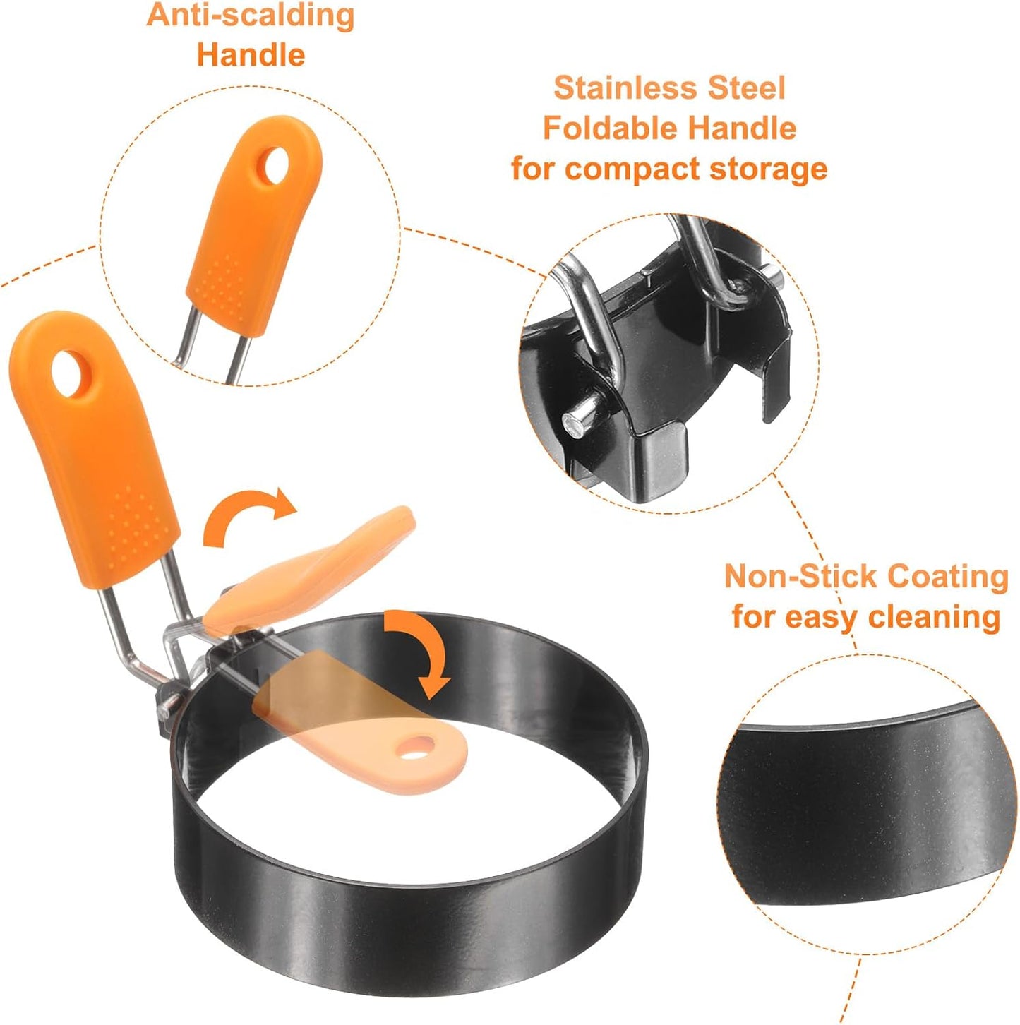 HARFINGTON 4Pcs Egg Rings 6" Stainless Steel Nonstick Pancake Cooking Ring with Silicone Handle for Griddle Frying Eggs Sandwich Omelets Breakfast