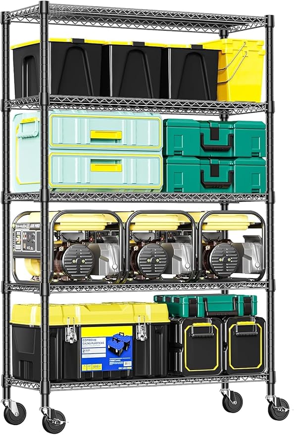 IZEUK Heavy Duty Garage Shelving, 5 Tier Wide Metal Storage Shelf Rack, Adjustable Utility Organizer for Basement, Garage, Black, 23.6" D x 53.1" W x 73.6" H
