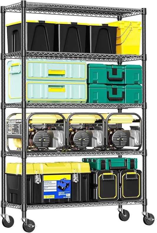 IZEUK Heavy Duty Garage Shelving, 5 Tier Wide Metal Storage Shelf Rack, Adjustable Utility Organizer for Basement, Garage, Black, 23.6" D x 53.1" W x 73.6" H