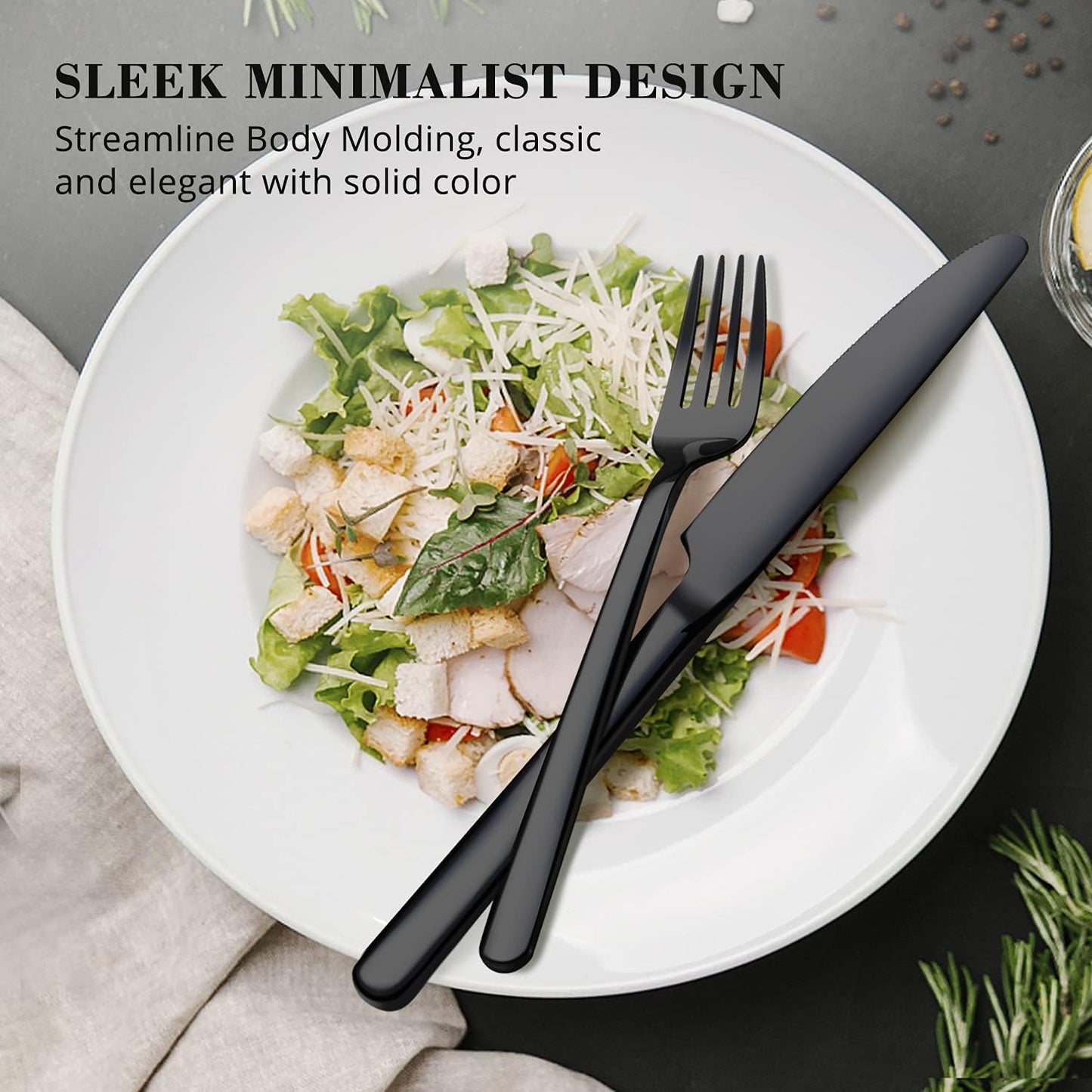 KINGSTONE Black Silverware Set, 30 Piece Flatware Set for 6, 18/10 Stainless steel Cutlery Set for Home Kitchen and Restaurant