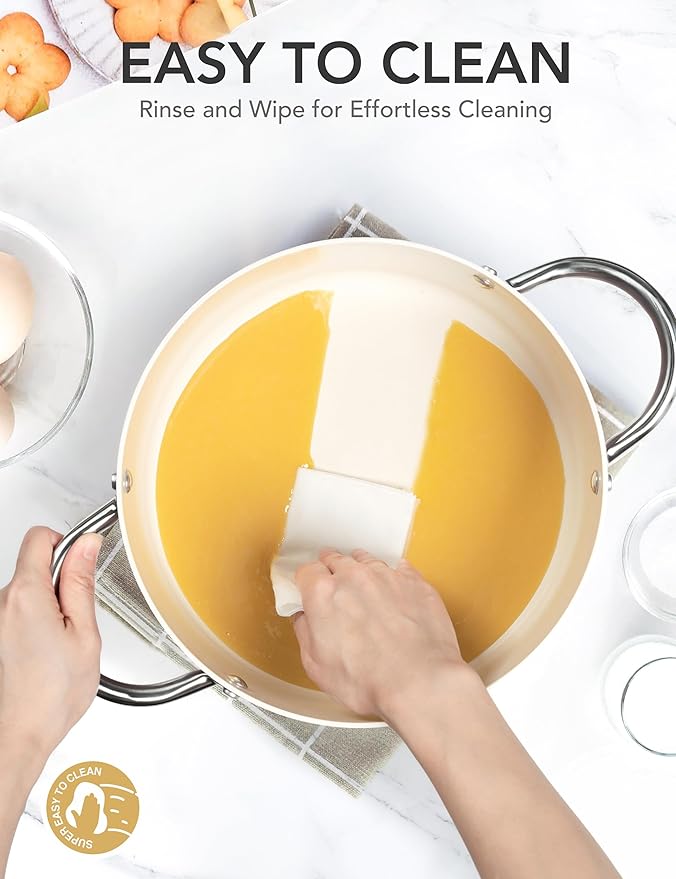 MICHELANGELO Ceramic Stock Pot with Lid, 6 Quart Pot with Nonstick Coating, Induction Cooking Pot for Induction and All Stovetops - 6QT, Black