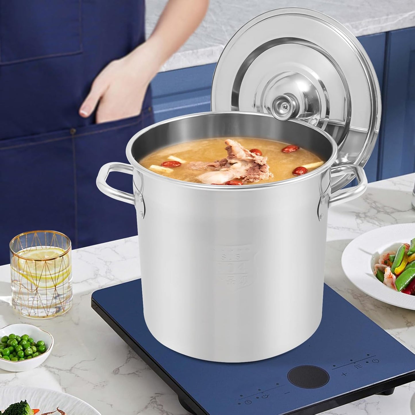 Stock Pot with Lid, 304 Stainless Steel Big Pots for Cooking, 22 Quart Stockpots with Hanging Lid and Handle, Anti-Corrosion, Anti-Rust, Used for Induction Stoves, Gas Stoves, Electric Stoves