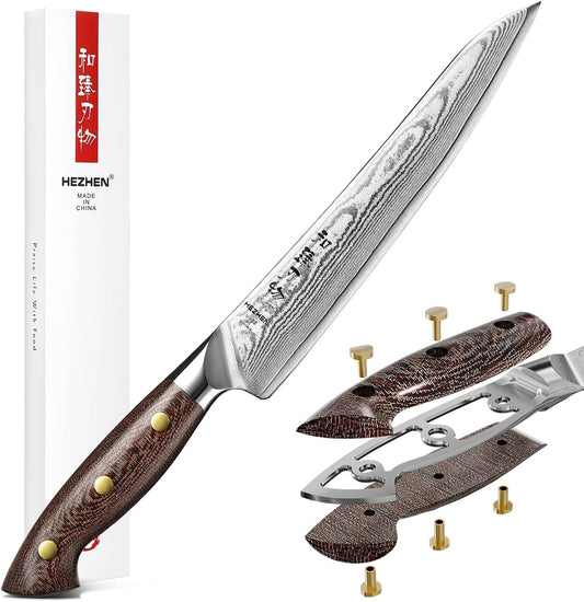 HEZHEN Carving Knife, 67 Layers Damascus Steel BBQ Slicing, 8.3 Inches, Professional Brisket Slicing Meat Knife, Ergonomic Micarta Handle, Gift Packing