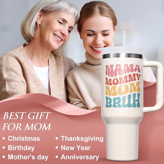 Gifts for Mom, Christmas Gifts from Daughter Son, 40 OZ Tumbler Best Birthday Gift for Mama Mother-in-Law Wife Mother Women, Mama Mommy Insulated Cup with Handle New Mom Gift for Wife from Husband