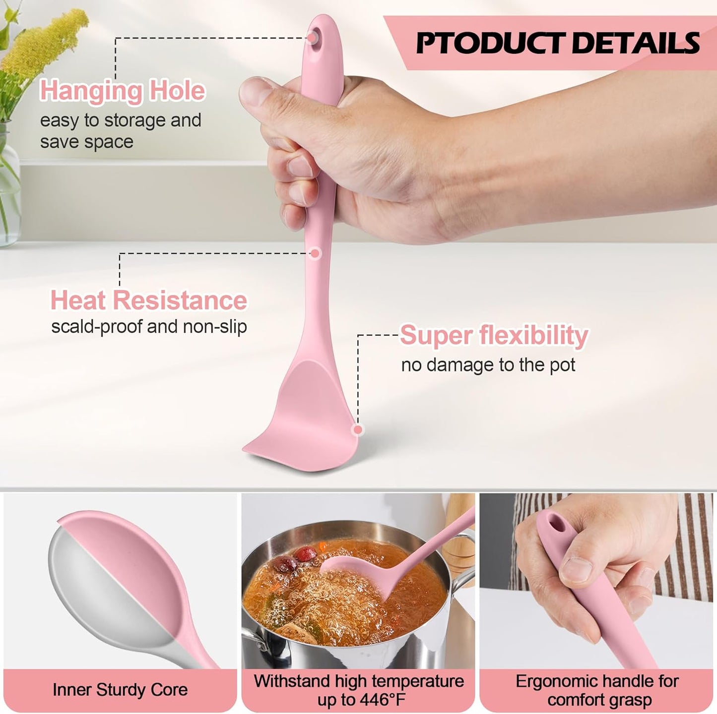 Homikit 15-Piece Kitchen Utensil Set, Silicone Cooking Utensils Spatula Set with Holder for Nonstick Cookware, Heat Resistant Kitchen Tools Gadgets for Cooking and Baking-Pink