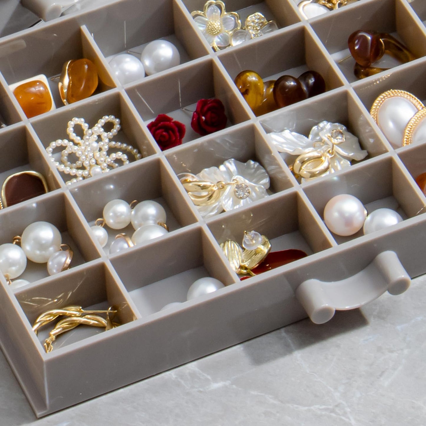 Earring Storage Box Organizer, Acrylic Jewelry Storage Box Holder 5 Drawers Transparent Jewelry Display Stand with 120 Small Compartments Gift Boxes for Women Girls (Gray)