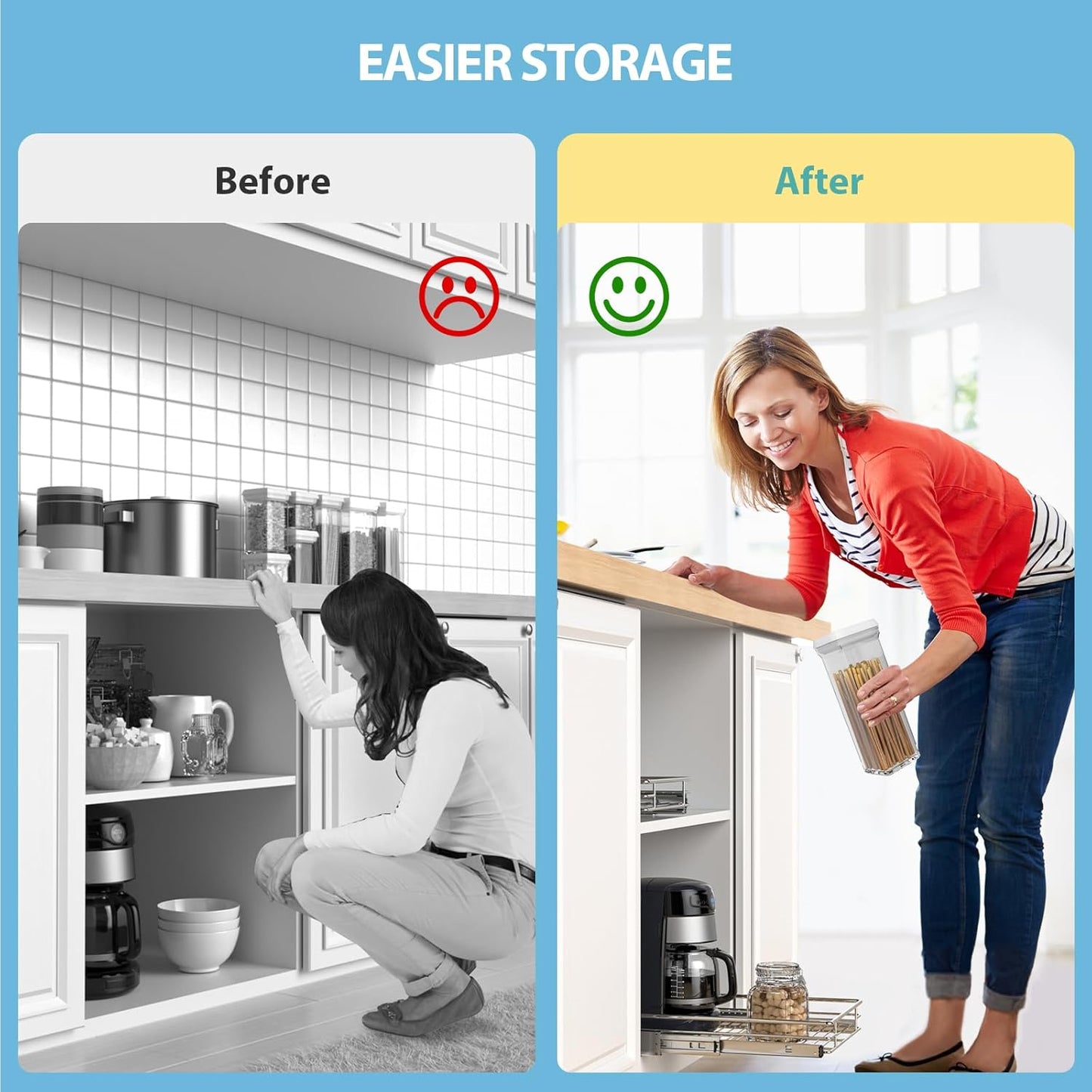 ZOINLIY Pull Out Cabinet Organizer, Versatile Slide Out Kitchen Organizers and Storage,Heavy Duty Drawer Cupboard Storage Basket, Smooth Sliding, Chrome Finish (26.8 * 21inch)