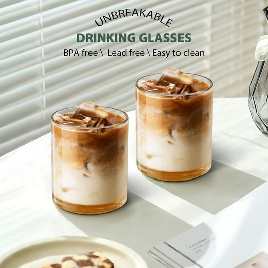 12 Oz Plastic Whiskey Glasses Set of 6 – Unbreakable Old Fashioned Cocktail Cups, Clear Reusable Plastic Drinking Glasses, Outdoor Glassware, Dishwasher Safe & BPA-Free