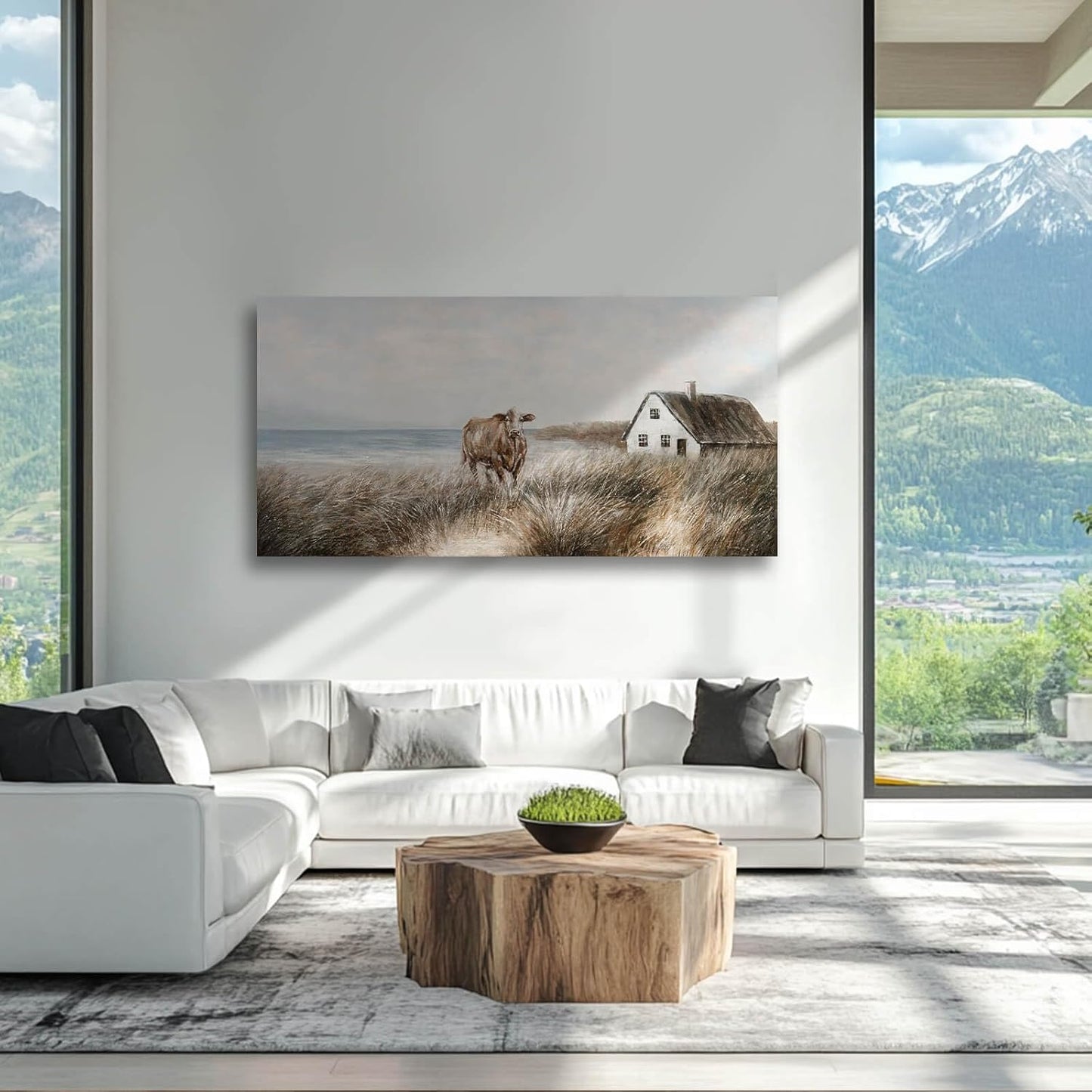 Western Decor Farmhouse Wall Art Cow Wall Art Rustic Painting Poster for Men's Bedroom Office Home Decorations for Living Room 24"x48"
