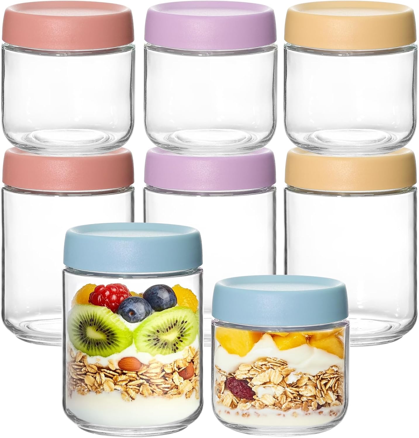 KEYWING 8 Pack Overnight Oats Containers With Lids, 16oz +10oz Wide Mouth Mason Jars with Airtight Lids, Meal Prep Containers Food Storage Glass Jars in Bulk for Snack Yogurt Parfait Spice Sugar