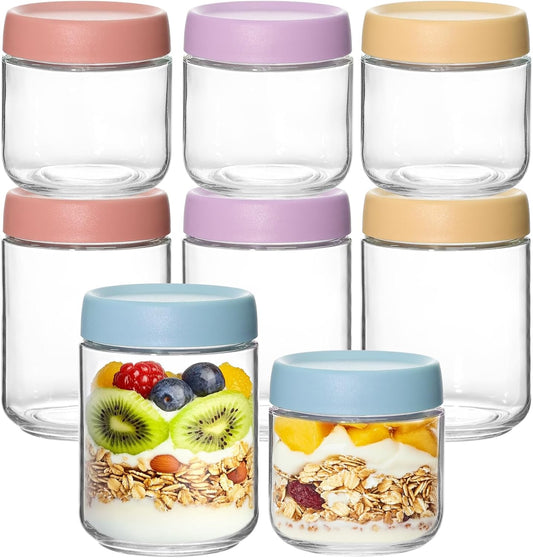 KEYWING 8 Pack Overnight Oats Containers With Lids, 16oz +10oz Wide Mouth Mason Jars with Airtight Lids, Meal Prep Containers Food Storage Glass Jars in Bulk for Snack Yogurt Parfait Spice Sugar