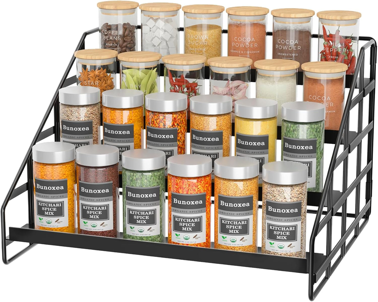 Spice Rack Kitchen Cabinet Organizer,4 Tier Countertop Spice Rack,Tier Depth Adjustable Cabinet Shelf,Step Spice Organization Easy Visibility,Holds Seasoning and Condiments