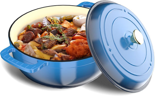 BONNLO 7.5QT Round Dutch Oven, Enameled Cast Iron Dutch Oven Pot with Lid & Dual Handles, Oven Safe Up to 500° F, for Sourdough, Bread Baking, Stews and Roasting (Blue)