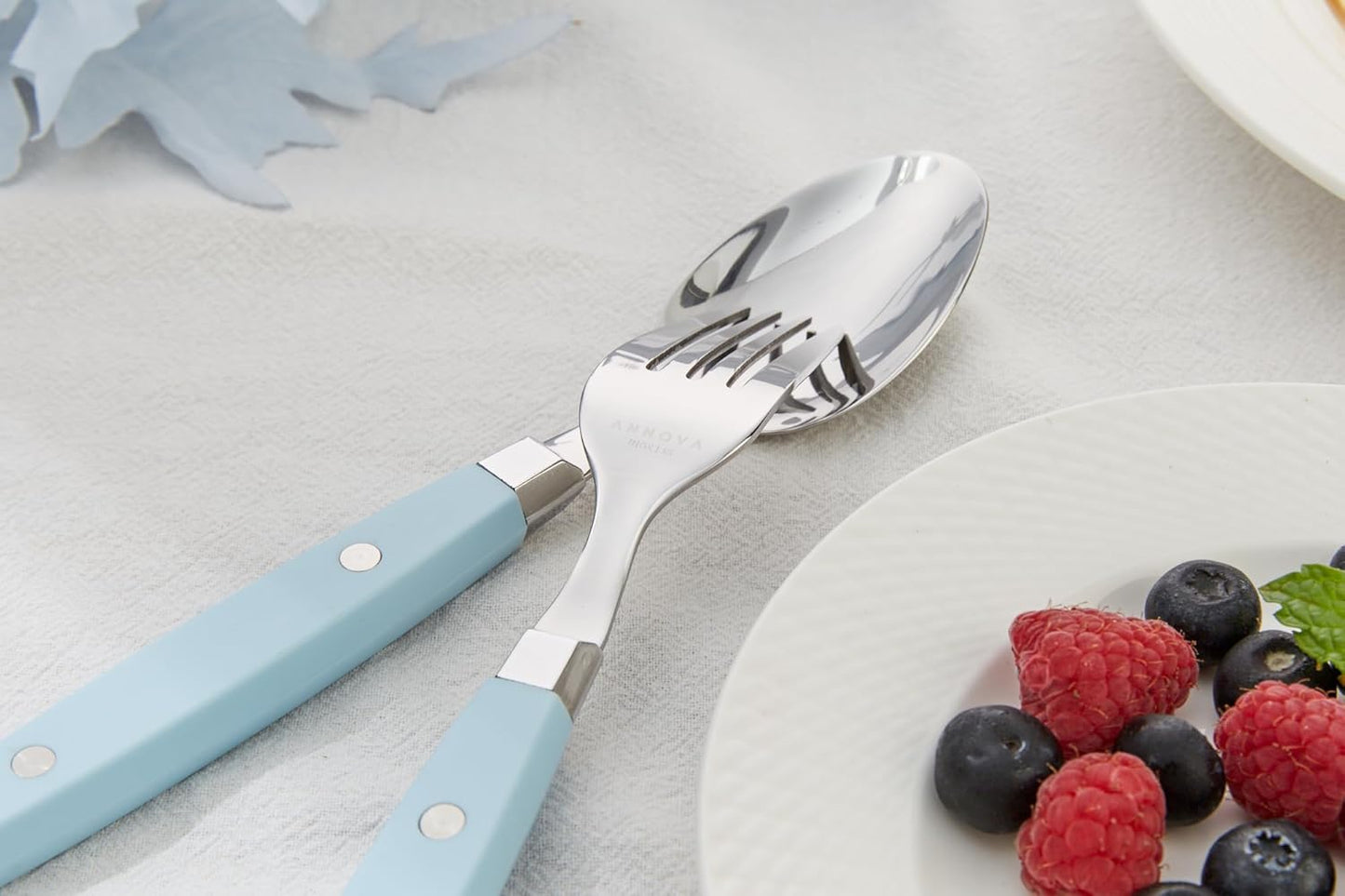 ANNOVA Silverware Set, Retro/Rivet Colorful Stainless Steel Tableware Kitchen Flatware Set Utensils, Includes Dinner Knives, Forks, Spoons, Salad Forks & Dessert Spoons (Sky Blue, 20 Pieces)