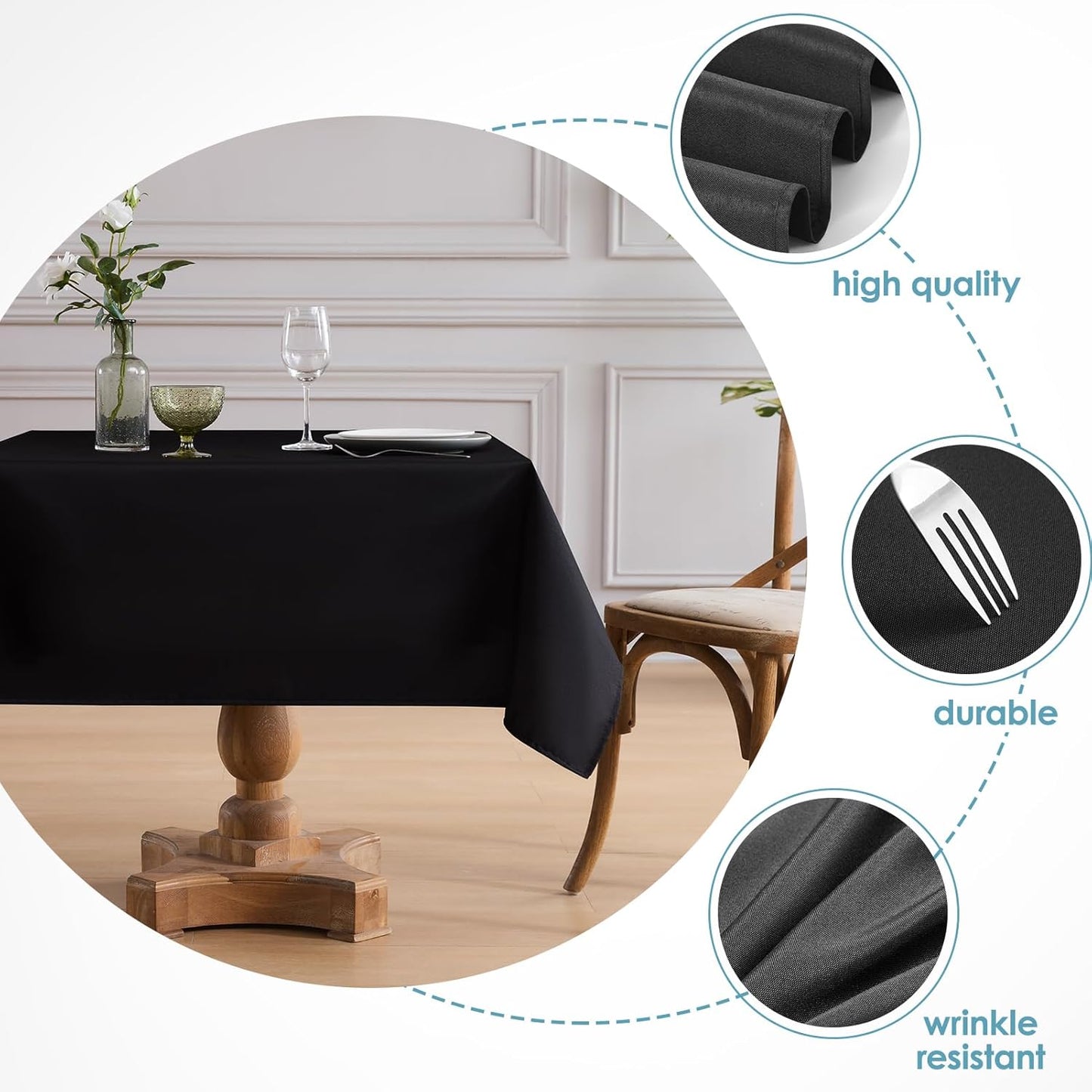 VidaFete Square Tablecloth 10 Pack52 x 52 Inch Tablecloths Stain Wrinkle Resistant Polyester Dining Table Cover for Kitchen Dinning Party Wedding Rectangular Tabletop Buffet Decoration(Black)