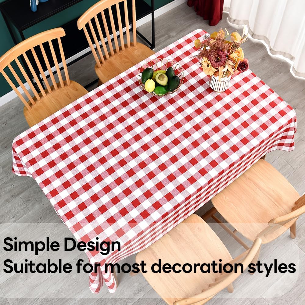 Gingham Tablecloth Rectangle Table Cloth Heavy Duty Cotton Checkered Table Cover for Spring Picnic Kitchen Dining(C-Red, 52x52 inch)
