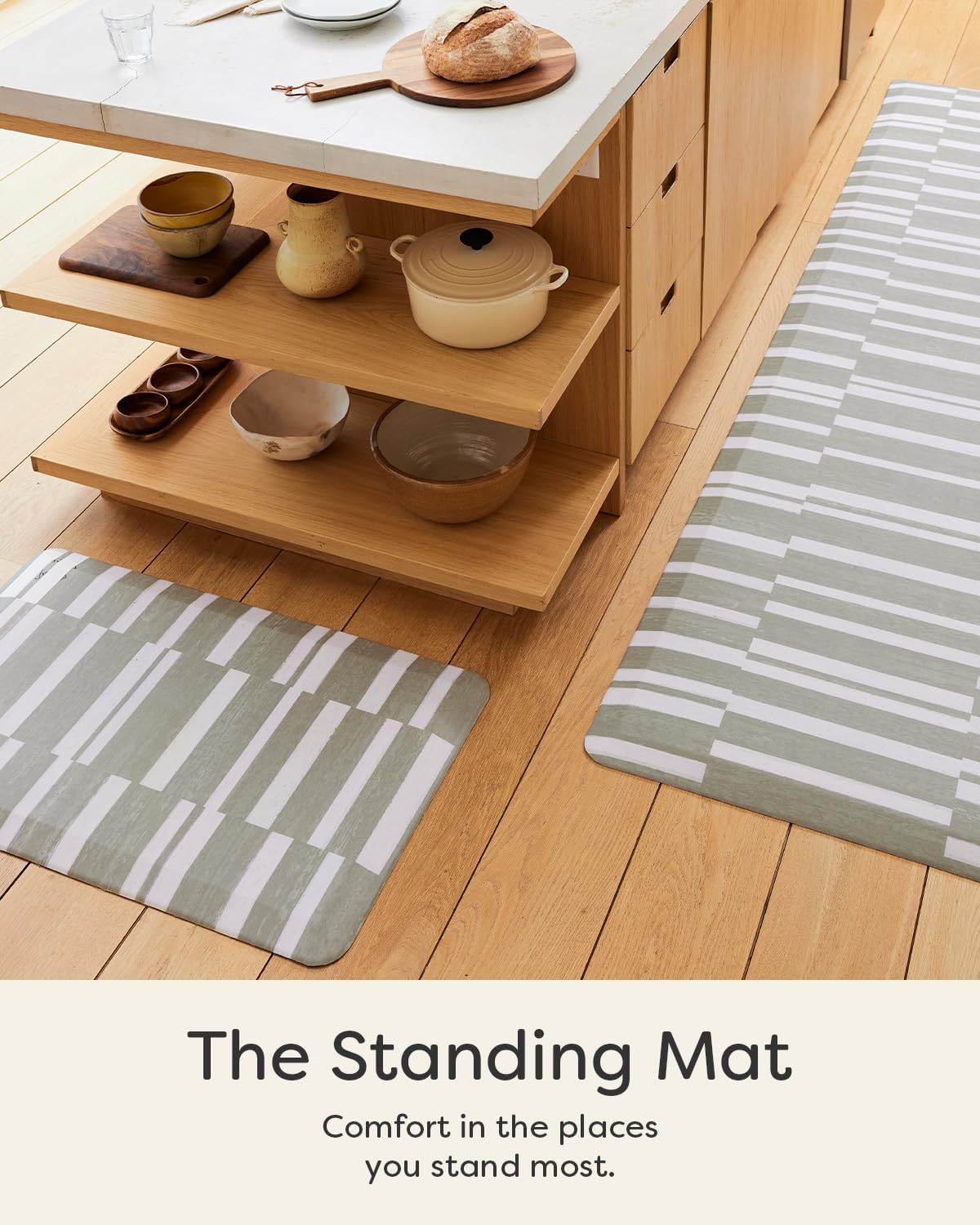 House of Noa Nama Standing Mat – Anti-Fatigue Cushioned Kitchen Mats for Floor | Ergonomic Bounce-Back Foam Kitchen Mats | Anti-Fatigue Mats for Kitchen & Standing | Sutton Stripe Basil | 30" x 108"