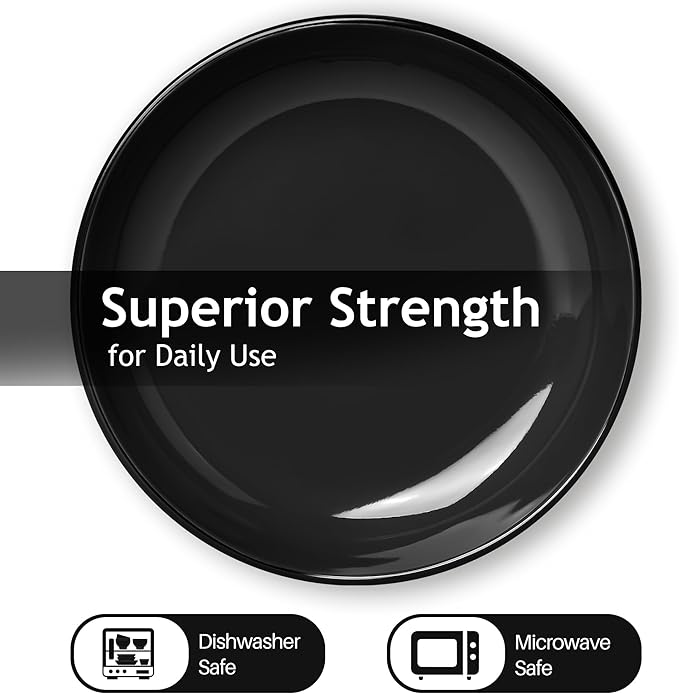 MIAMIO – 30 Oz Set of 6 Pasta Bowls/Salad Bowls, Pasta Plates Wide and Shallow Bowl, Large Ceramic Stoneware Deep Plate Serving Soup, Microwave and Dishwasher Safe - Le Papillon Collection (Black)