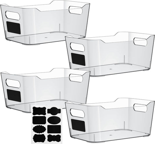 Clear Plastic Storage Bins, Perfect for Kitchen Organization or Pantry Organizers and Storage, Refrigerator Freezer Fridge Organizer Storage Containers Bin for Organizing Medicine Cabinet Organizer