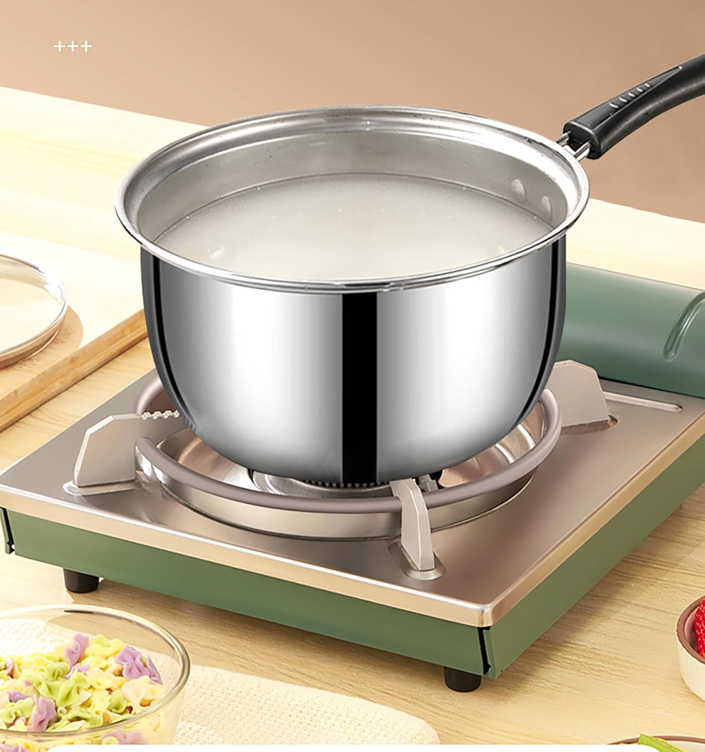 Stainless Steel Saucepan, 1.3 Quart Long Handle Milk Pot with Lid for Warming, Cooking and Boiling Milk, Spaghetti, Soup in Kitchen and Outdoor (18cm)