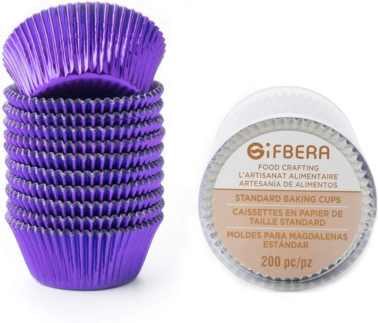 Gifbera Purple Foil Cupcake Liners - Standard Size Metallic Muffin Baking Cups/Cases, 200-Count