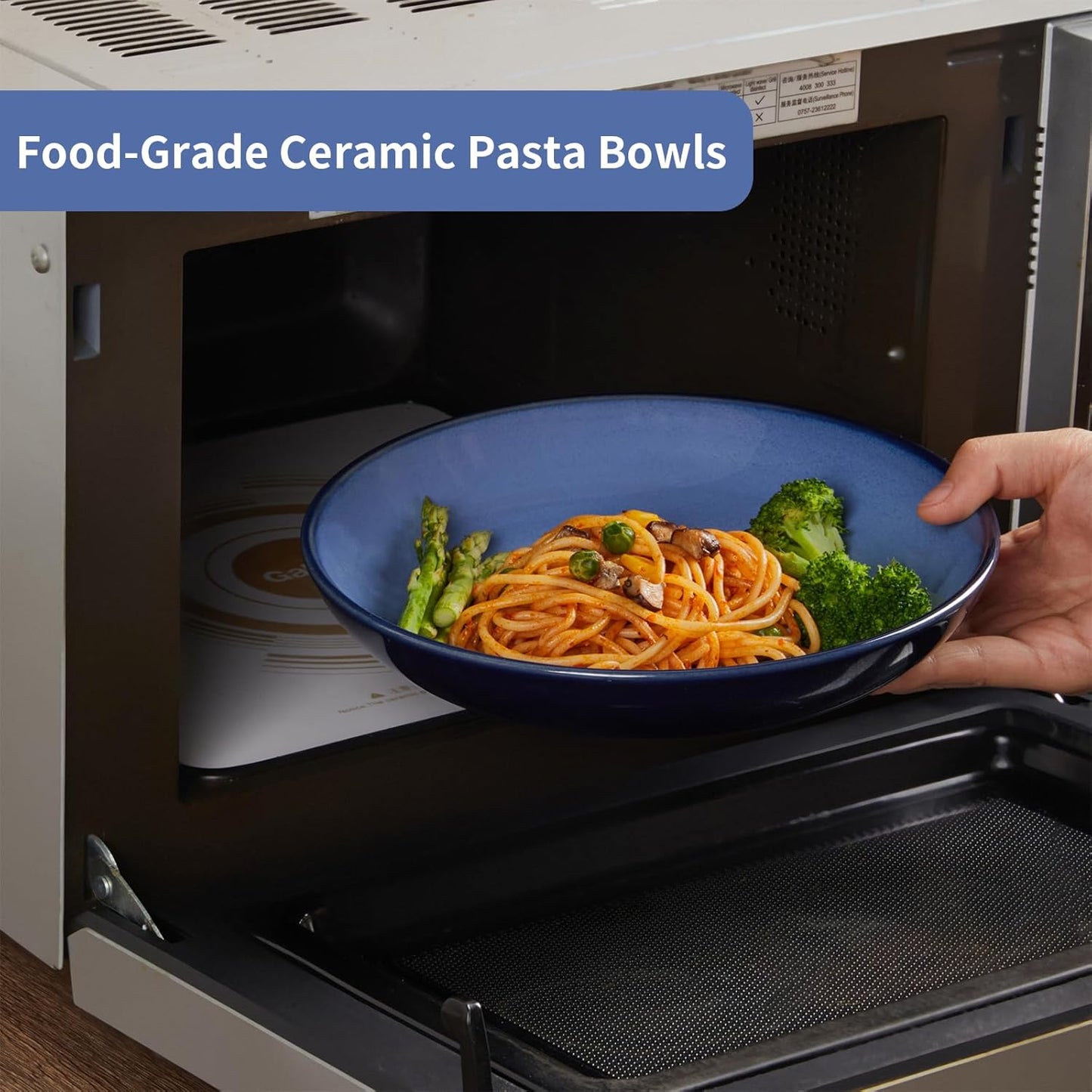 Ceramic Pasta Bowl Set of 4, 32 Oz Large Salad Bowls for Serving, Microwave & Dishwasher Safe Soup Bowls for Kitchen, Light Blue Stoneware Bowl Set