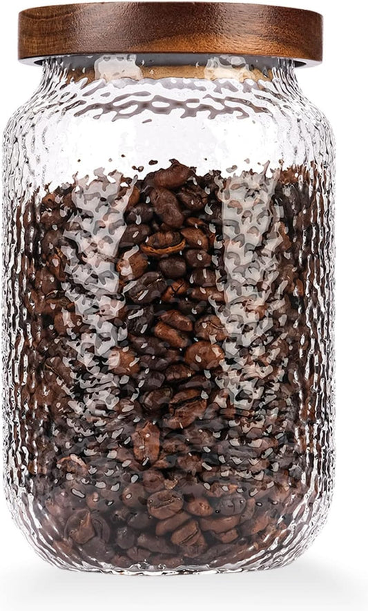 WHJY Glass Storage Container with Lid, Airtight Glass Jars, Farmhouse Tea Canister, Dog Treat Jar for Pet, Irregularity Texture Glass Candy Cookies Coffee Canister Jar Bath salt Container - 24oz
