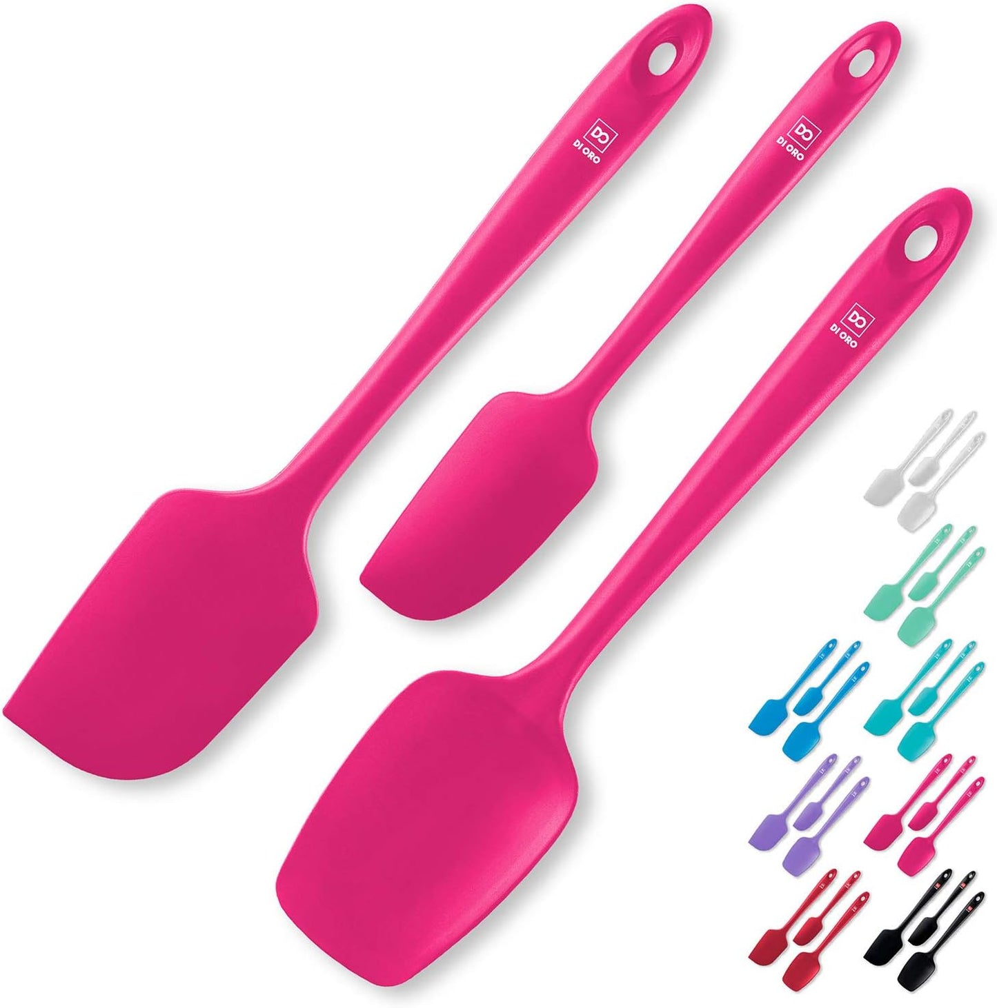 DI ORO Silicone Spatula Set - Rubber Kitchen Spatulas for Baking, Cooking, & Mixing - 600°F Heat-Resistant & BPA Free Silicone Scraper Spatulas for Nonstick Cookware - Dishwasher Safe (3pc, Magenta)