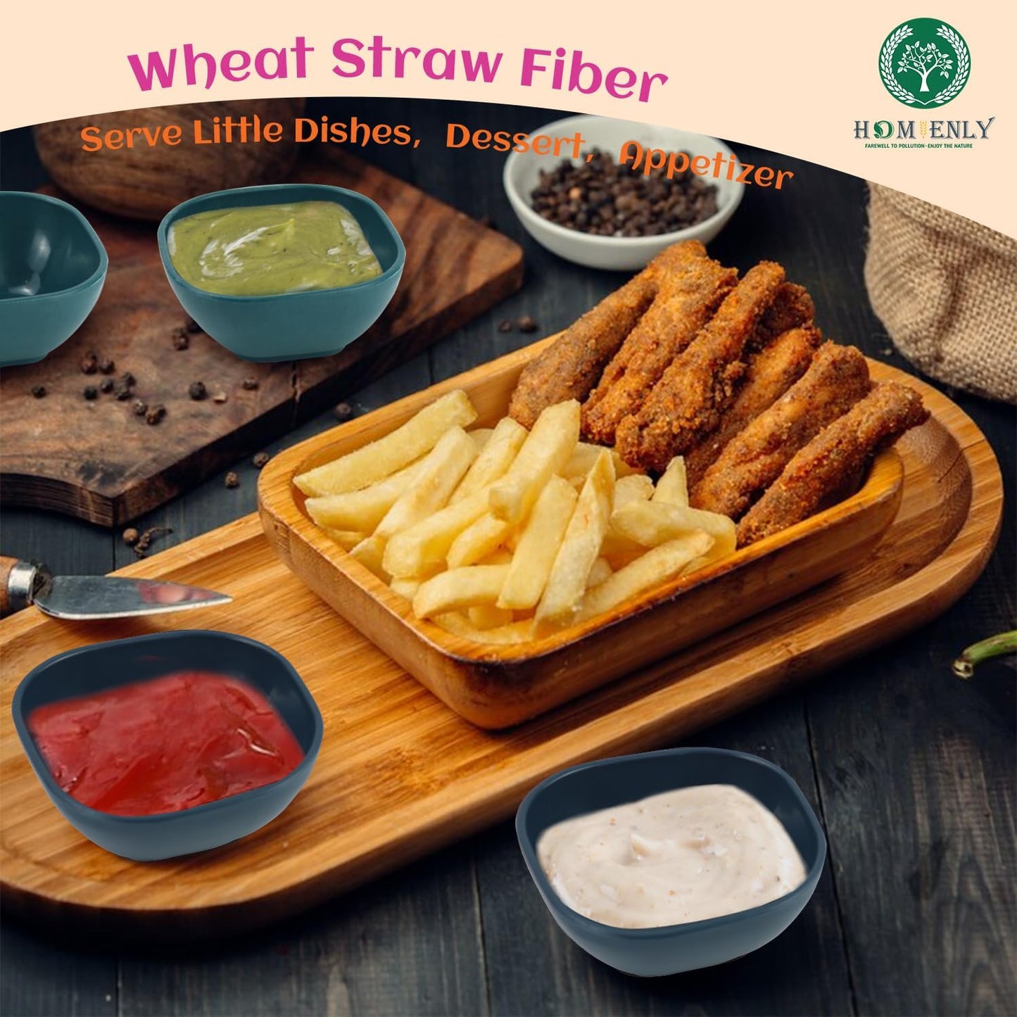 Homienly Soy Sauce Dishes, Wheat Straw Small Bowls Set of 6 - 4.5 OZ Unbreakable Dipping Cups for Dessert, Sauce, Side Dish, Mini Prep