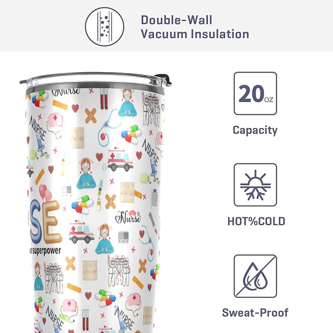 JUDIAN Nurse Tumblers - 20oz Coffee Travel Mug Gifts for Women