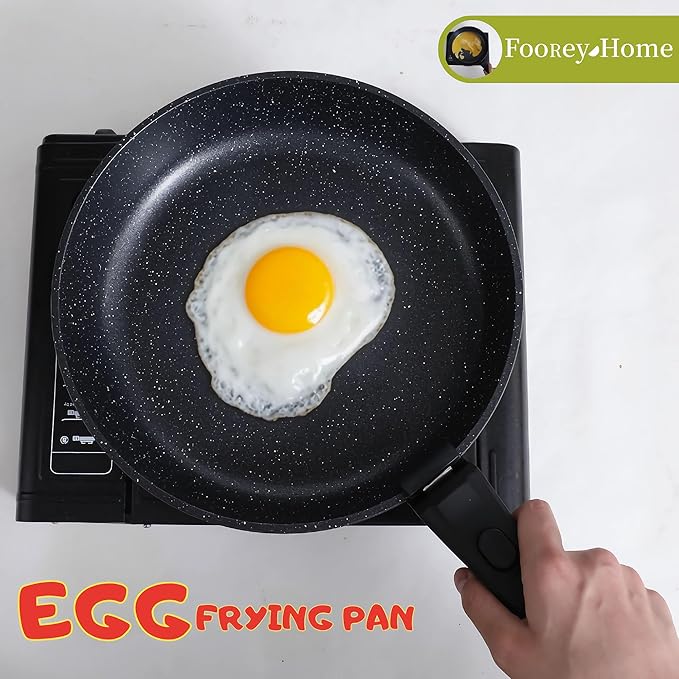 Frying Pan Set with Lid Nonstick Kitchen Cooking Pans 10” Skillets Pots and Pans Set with Detachable Handle Spatula Ladle Tong Induction Cookware Black 3.3QT and 10" Frying Pan Skillet