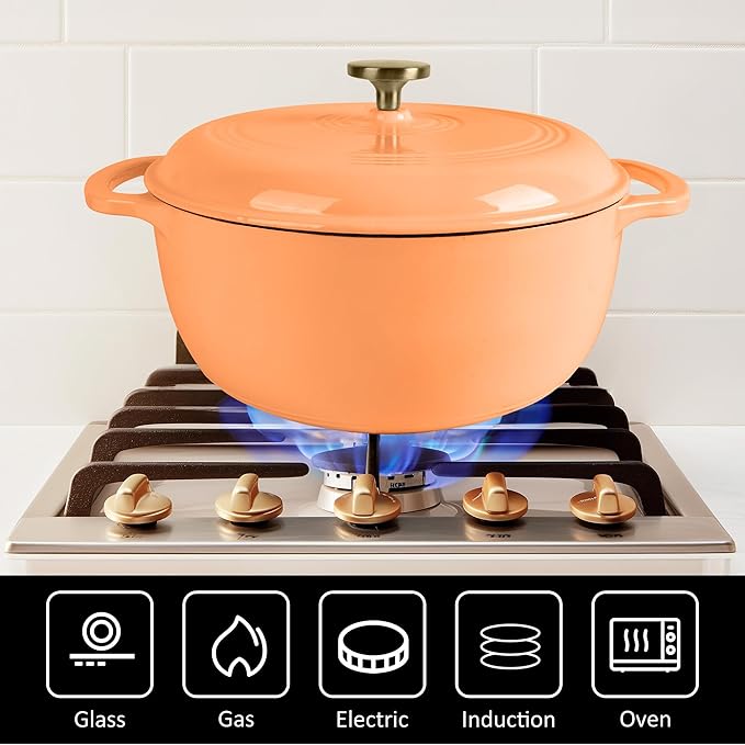 Premium Enameled Cast Iron Dutch Oven for Bread Baking | Non-Stick 2QT Oval Bread Oven with Lid | Perfect for Sourdough, Loaf, and Artisan Baking (Round Orange, 5.5 QT)