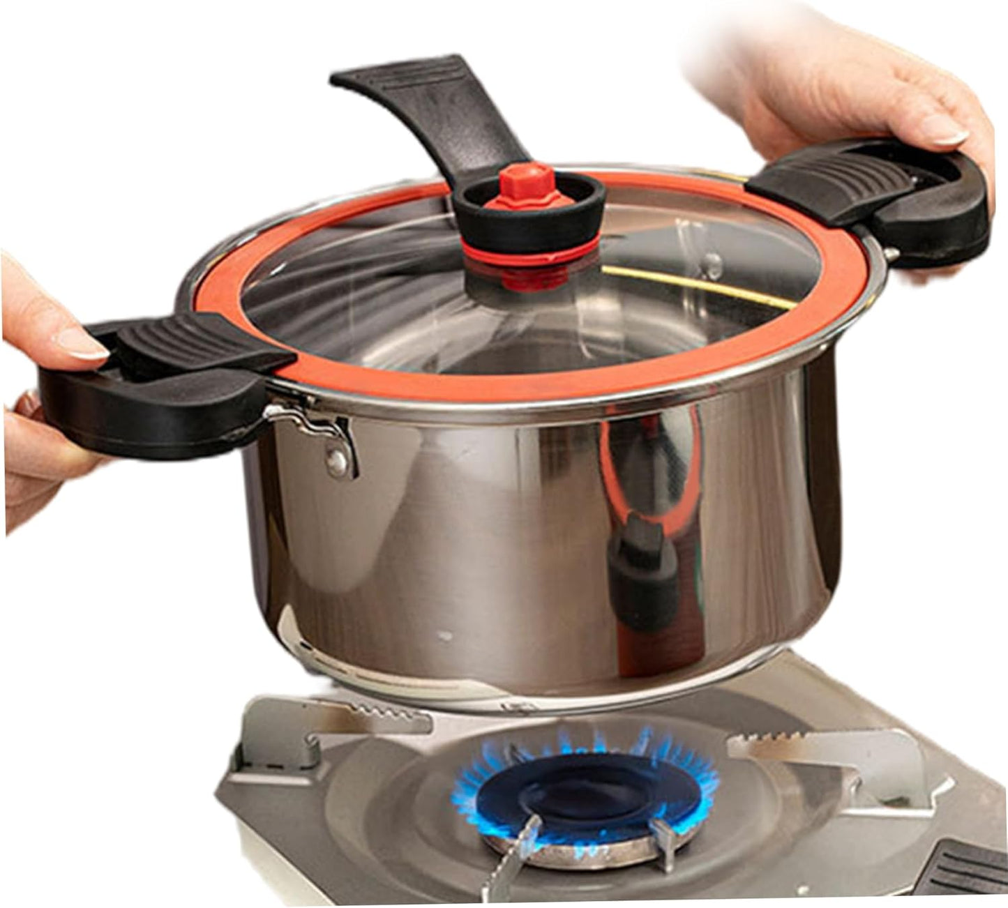 Mini Pressure Cooker, 3.5L Stainless Steel Stock Pot with Lock Handles & See-Through Lid, Non-Stick Micro Pressure Cooker fo