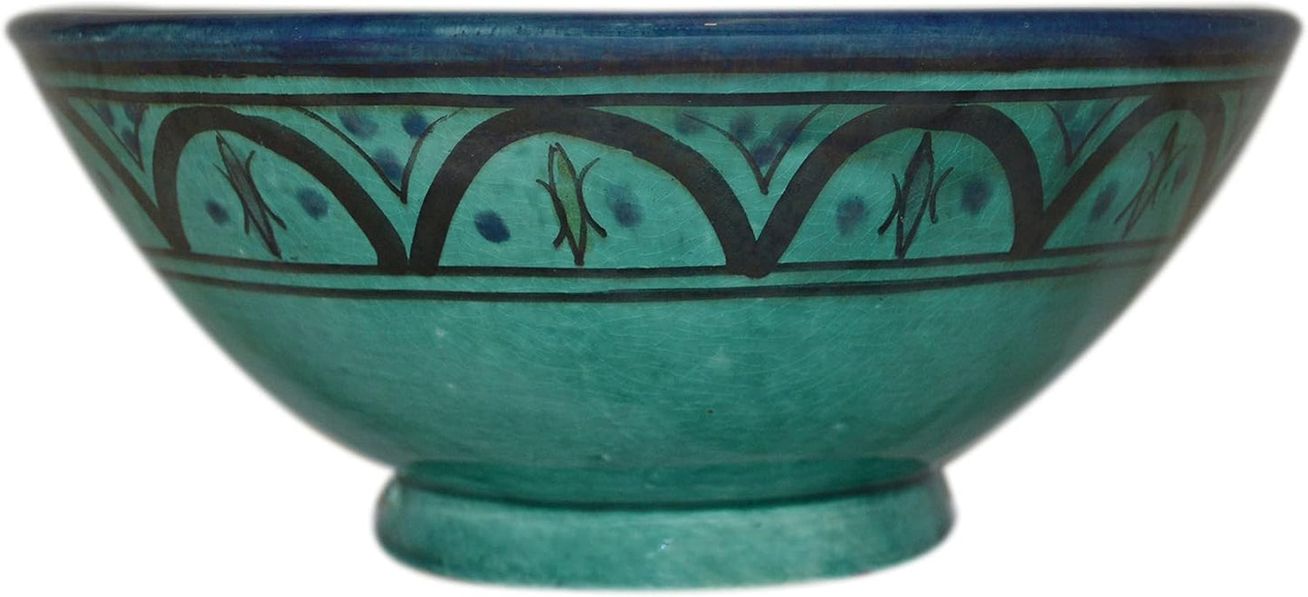 Ceramic Bowls Moroccan Handmade Serving Bowl Aqua 8 inches in Diameter