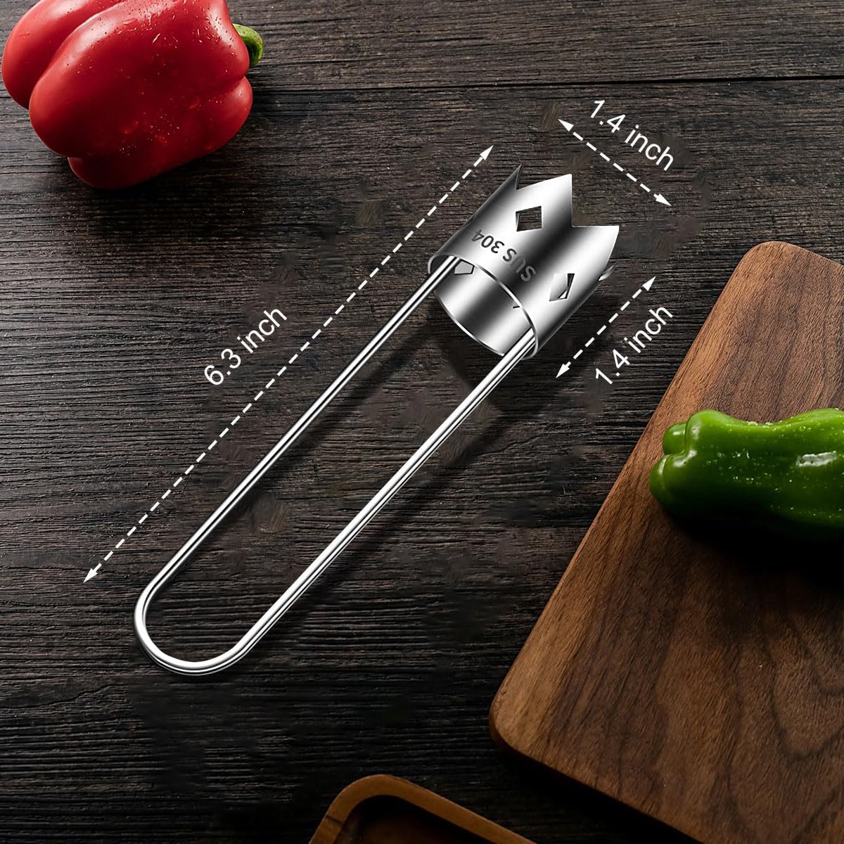 Red Bell Pepper Seed Corer,Multifunction Stainless Steel Pepper Corer Seed Remover Tool, Kitchen Utility Gadgets for Cored Bell Peppers, Apples, Pears