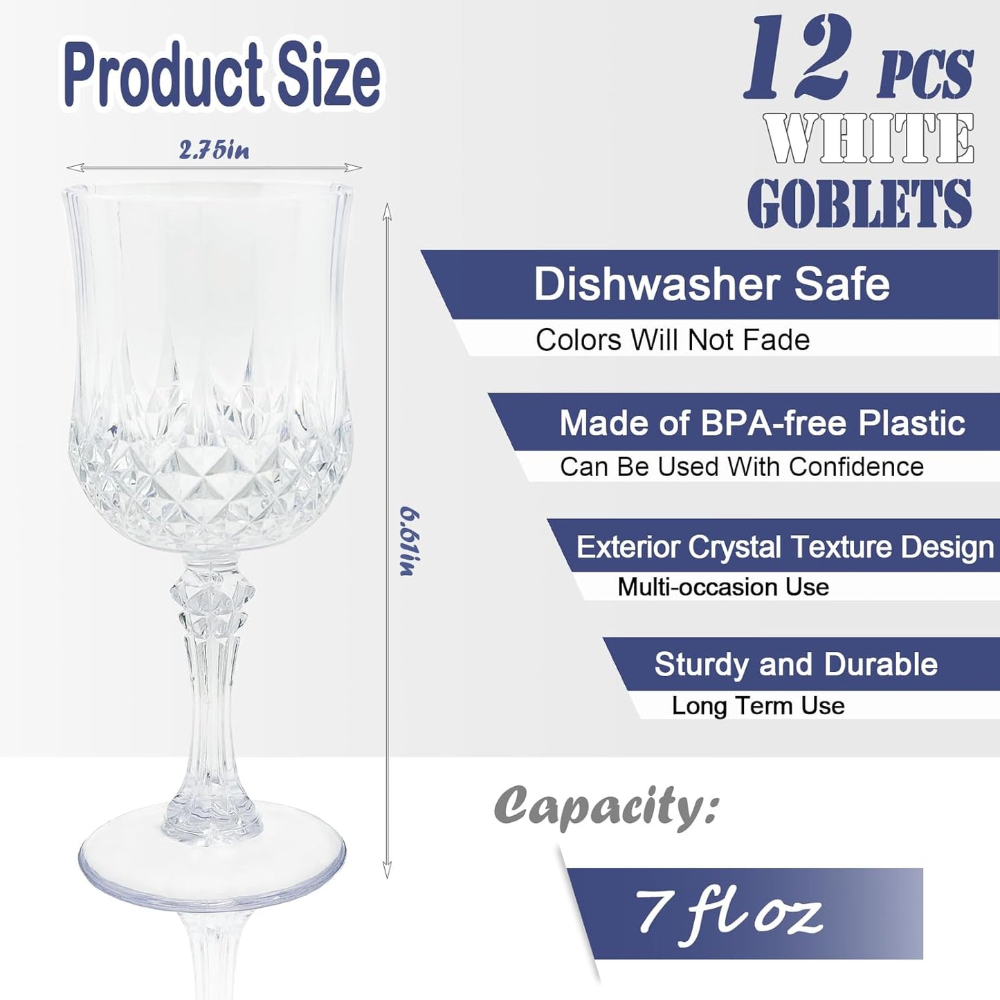 12 PCS Plastic Wine Glasses Clear,Reusable Plastic Wine Glasses,White Goblet Glass,Durable and Sturdy Cups Can Be Used for Various Parties Such as Weddings!