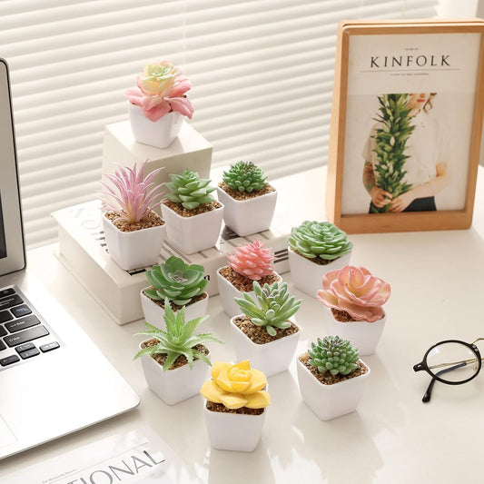Tiita 24 Set Artificial Faux Succulents in Pots Fake Plants Plastic Arrangement Planter Small Mini Tiny Decoration for Home Office Desk Window Sill Bathroom Bedroom Outdoor Indoor
