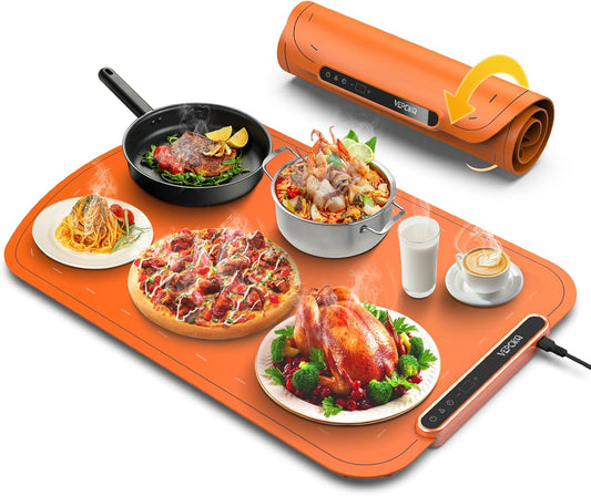 Food Warming Mat for Buffet, VEPOKA Food Warming Mats for Countertop, Silicone Heating Mat with 7 Temperature Levels& Auto Shut-Off, Food Warmers for Parties, Gatherings, Everyday Use
