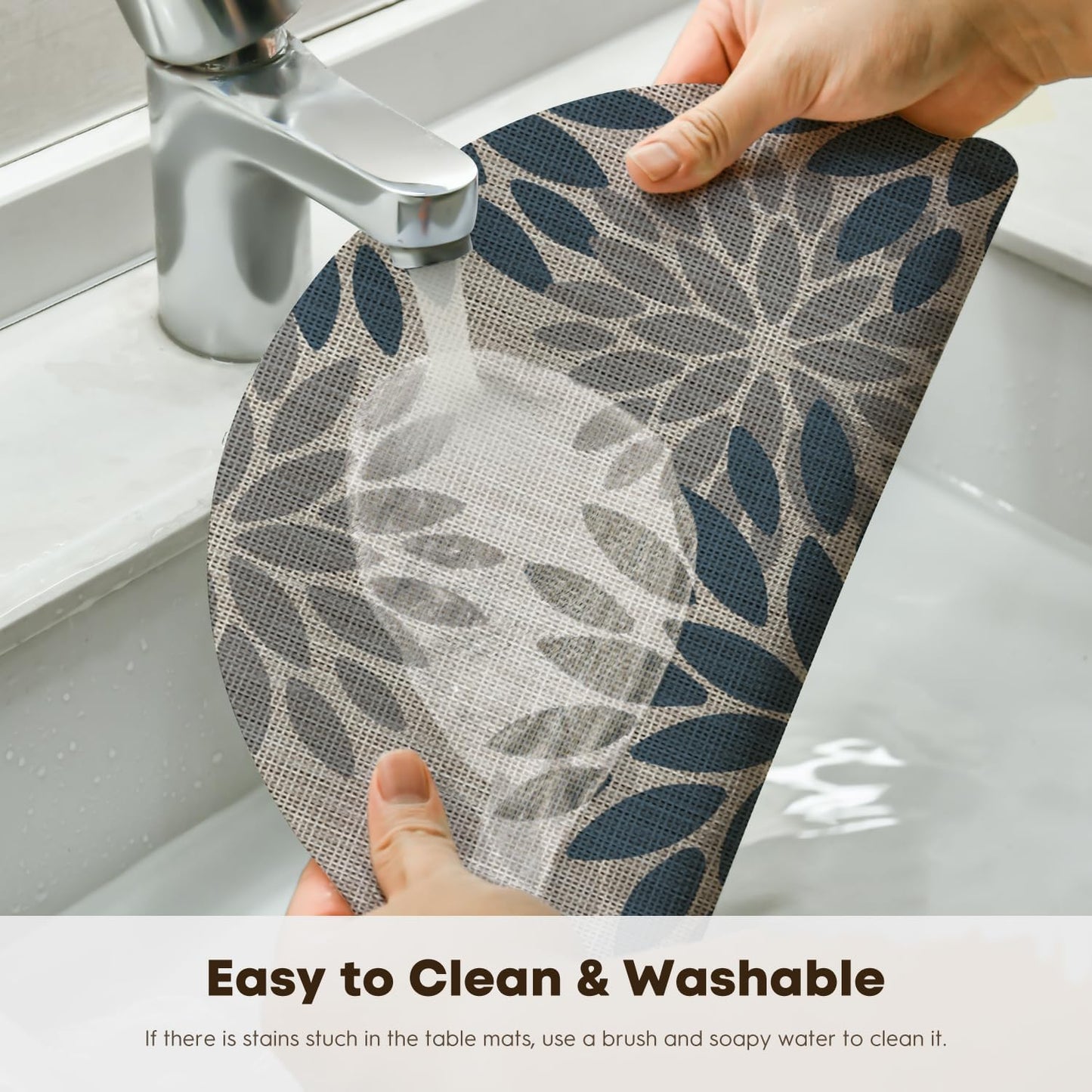 Artoid Mode Navy Dahlia Plastic Round Placemats Set of 4, 14 Inch Seasonal Wipeable Woven Vinyl Table Mats for Farmhouse Party Kitchen Dining Decor