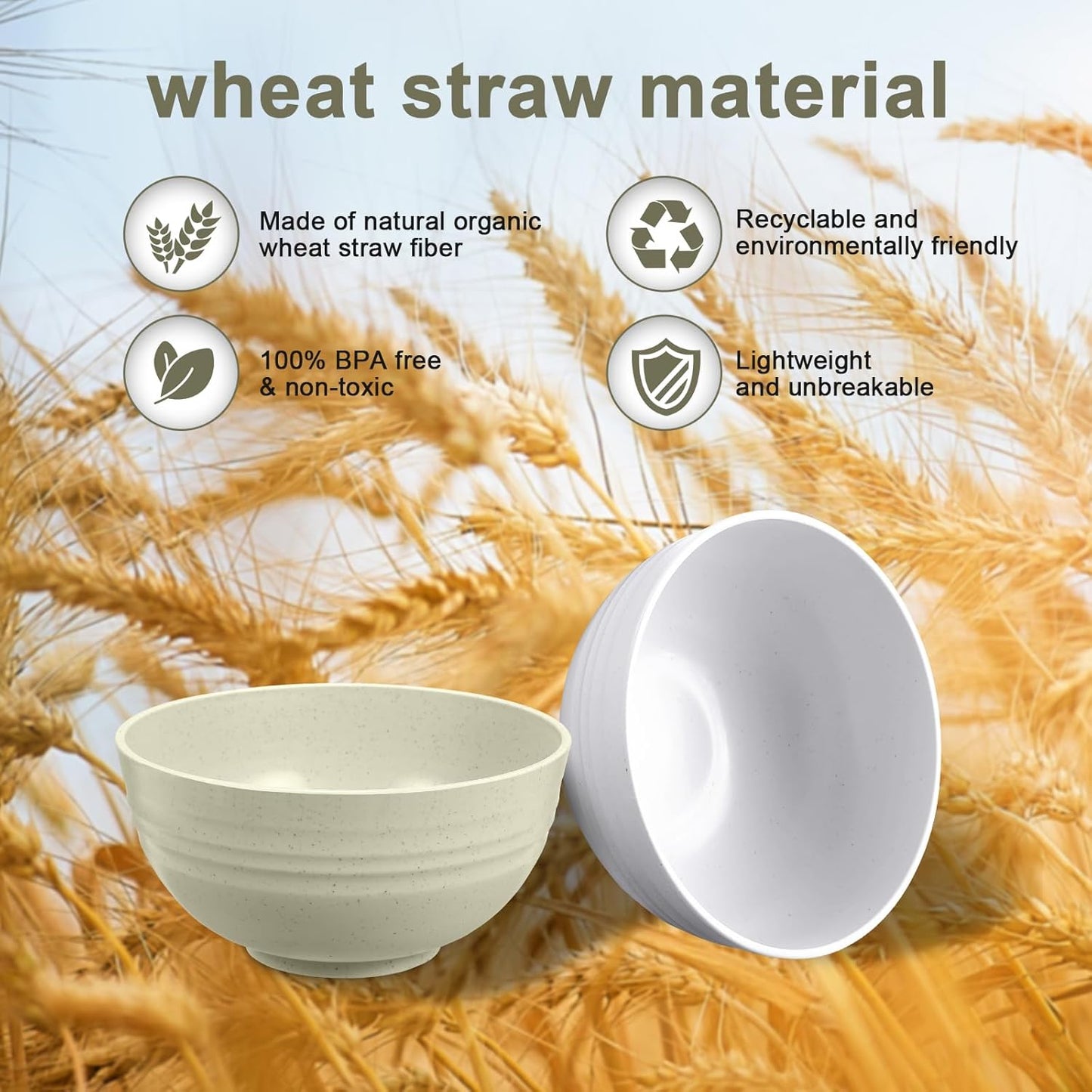 12 Pcs Unbreakable Cereal Bowls Set, 26 Oz Wheat Straw Bowls Set, Microwave & Dishwasher Safe Bowls for Kitchen, Reusable Plastic Bowls for Soup, Salad and Snack, BPA Free, Multicolor