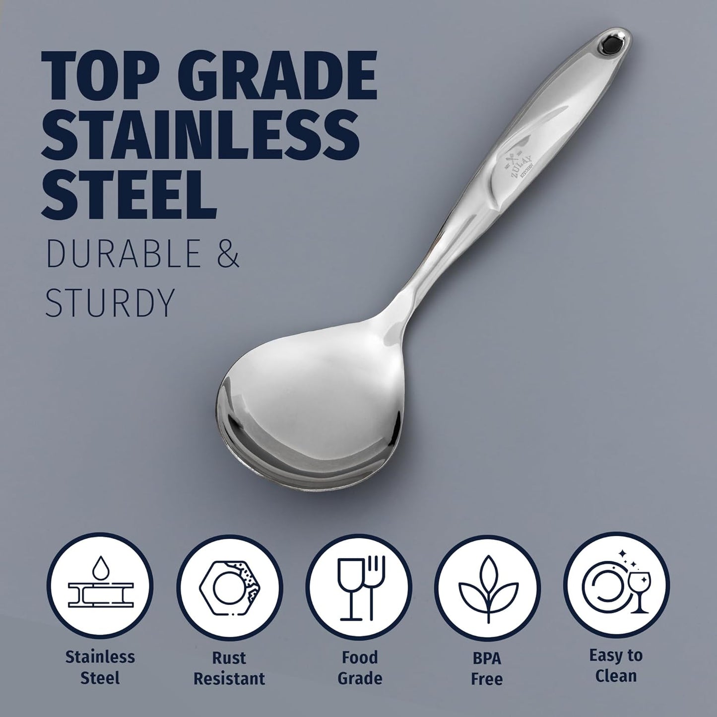 Zulay Kitchen Stainless Steel Serving Spoon - 11.5” Large Cooking & Serving Spoon with Ergonomic Handle - Durable, Rust-Resistant & Dishwasher Safe Kitchen Utensil for Cooking and Buffets