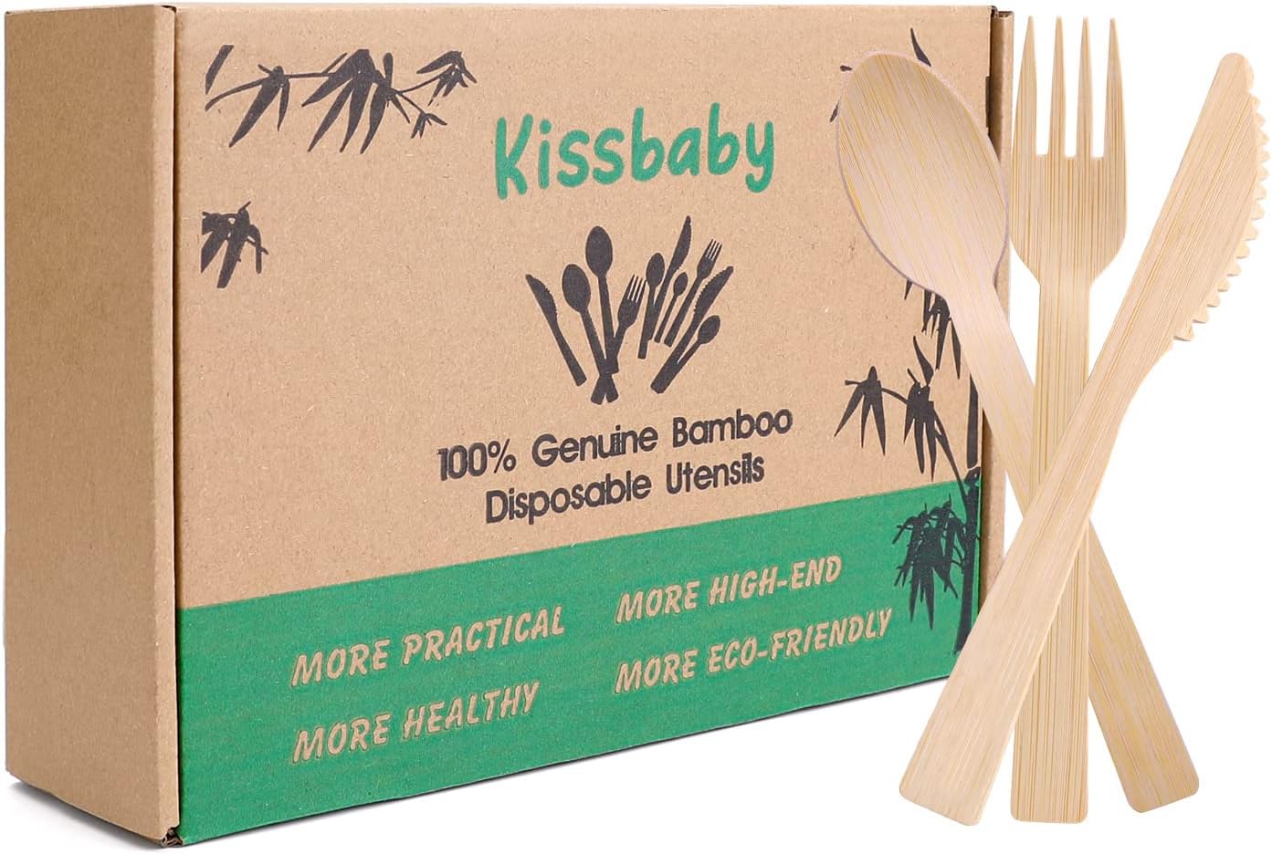 Bamboo Utensils -300 PK (100 Forks 100 Spoons 100 Knives) 6.7" Bamboo Compostable Forks Spoons Knives Disposable Bamboo Cutlery Set Biodegradable Eco Friendly Flatware Renewable Utensil
