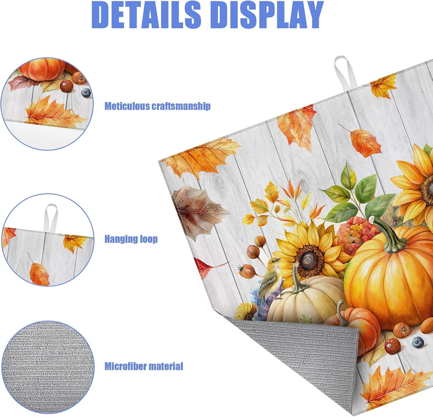 Sunflower Pumpkin Dish Drying Mat for Kitchen Counter drying Pad Absorbent Reversible Dish Drainer Rack Mats Draining Pad 18"x24"Inch