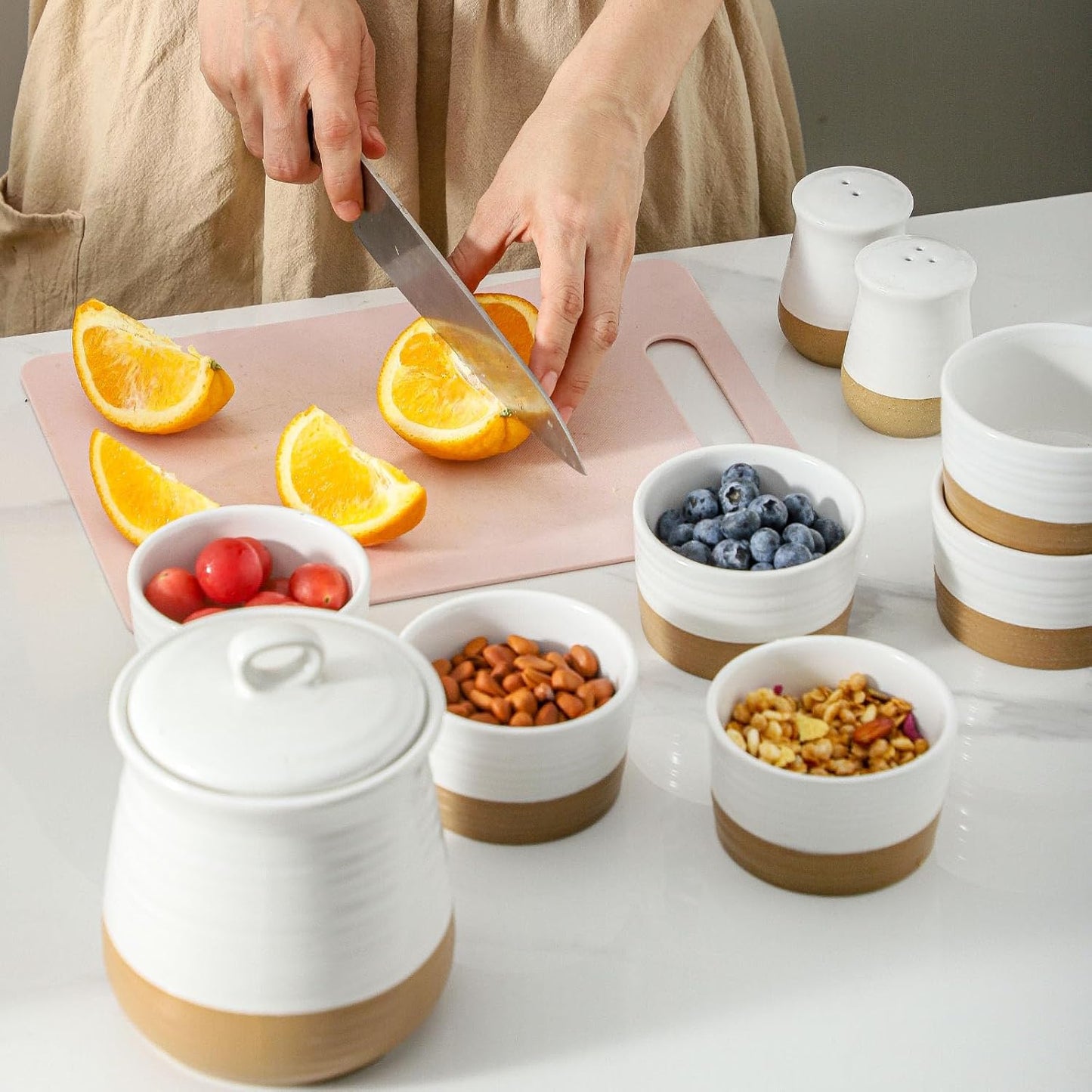 Ramekins 8 OZ for Creme Brulee Oven Safe,Ceramic Souffle Cups Set of 6,Small Dipping Sauce Cups for Charcuterie,Dessert,Dipping Sauce,Custard and Pudding,Microwave & Oven Safe,Patchwork White