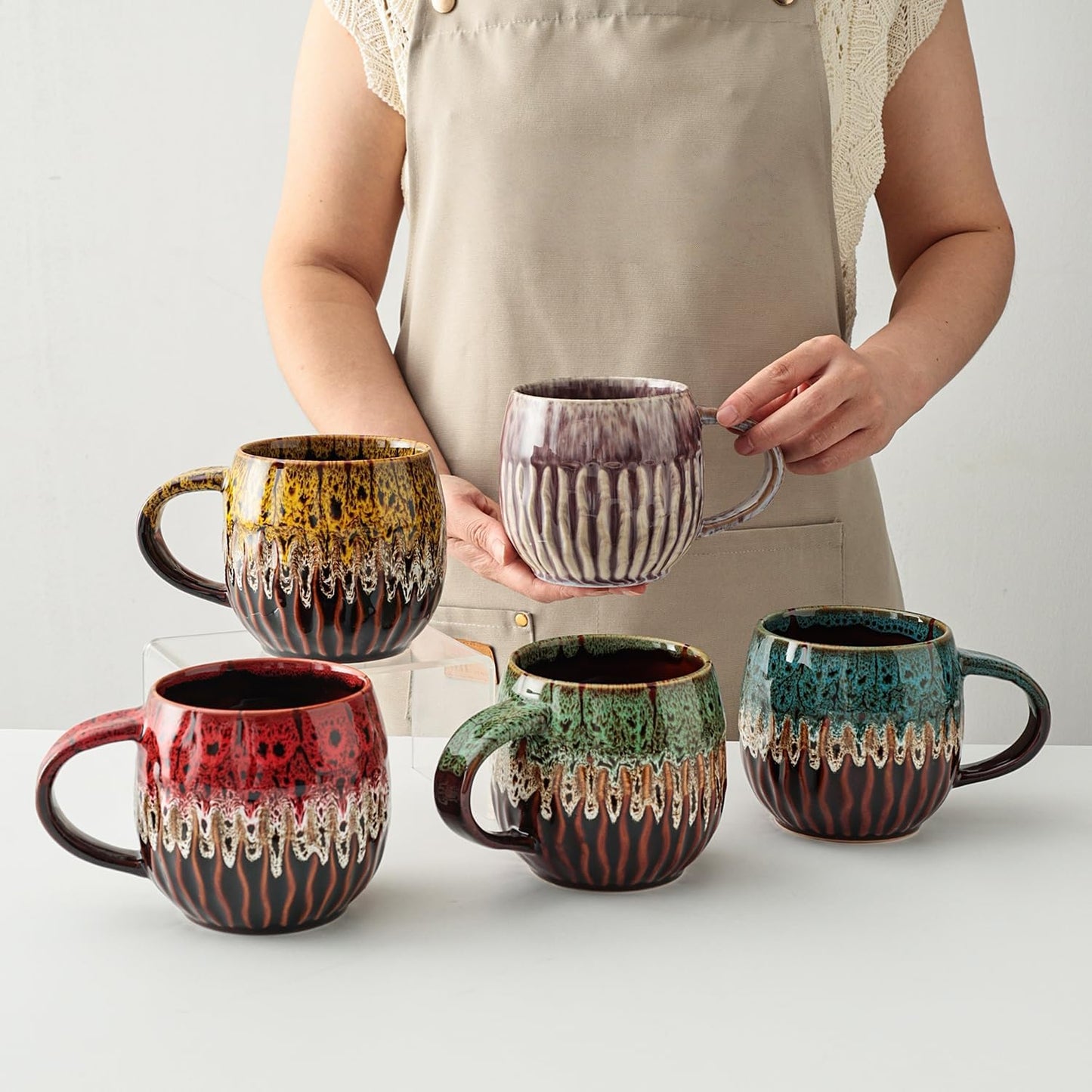 20oz Raku Glaze Coffee Mug - Unique Handcrafted Look Ceramic Cup, Large Tea Mug, Microwave & Dishwasher Safe (Purple)